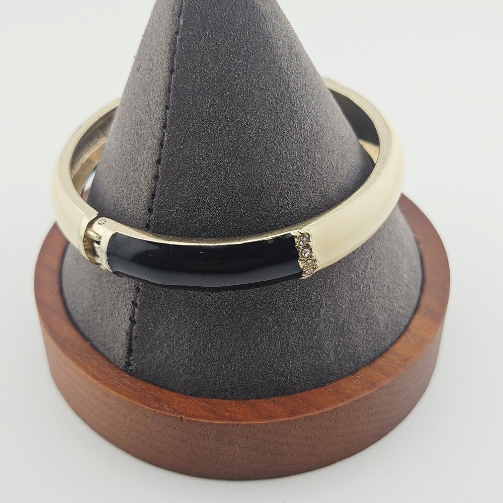 Cream & Black Hinge Bangle Bracelet Classy Neutral Preppy Old Money Aesthetic - Picture 2 of 7